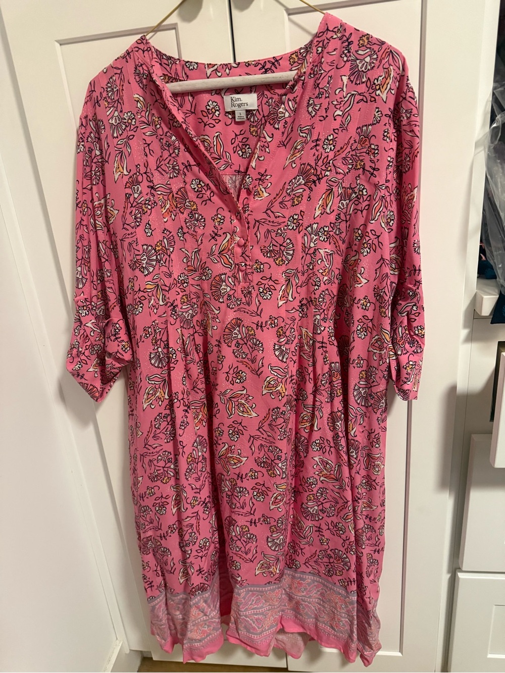 Kim Rogers Pink Floral Split-Neck Tunic Dress